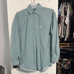 Wrangler Teal Geometric Button Down Shirt